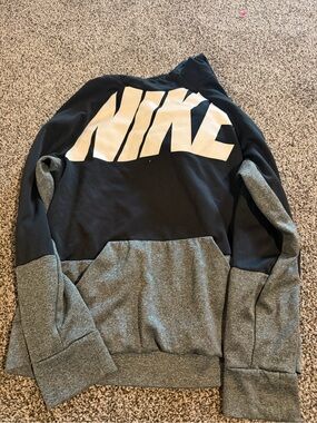Nike Black and White Logo Two-Tone Hoodie with Grey Panels